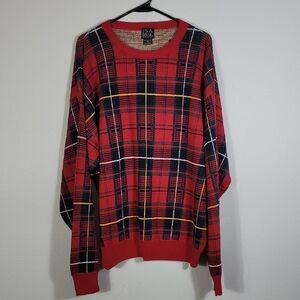 JOS A BANK Mens Plaid Crewneck Sweater Size XL Red Cotton Vintage Grandpa Y2K